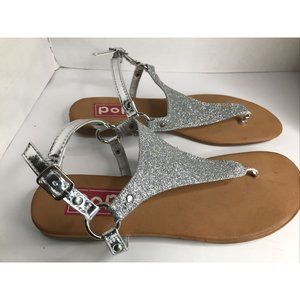 silvertone glitter Thong flat sandals
